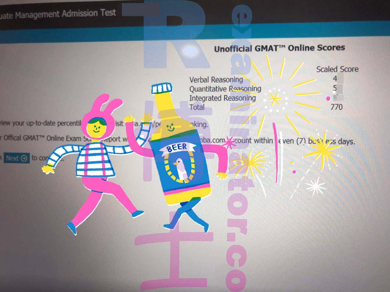 GMAT 부정행위 서비스: GMAT 온라인 오후 세션 성공적으로 완료! 770점~ 시험 직후에 점수를 바로 알 수 있어서 좋습니다.
