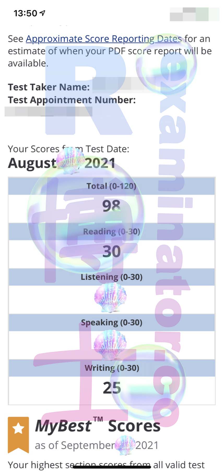 Les résultats du TOEFL sont sortis à la fin du mois d'août, j'ai obtenu un total de 98 points 😀
