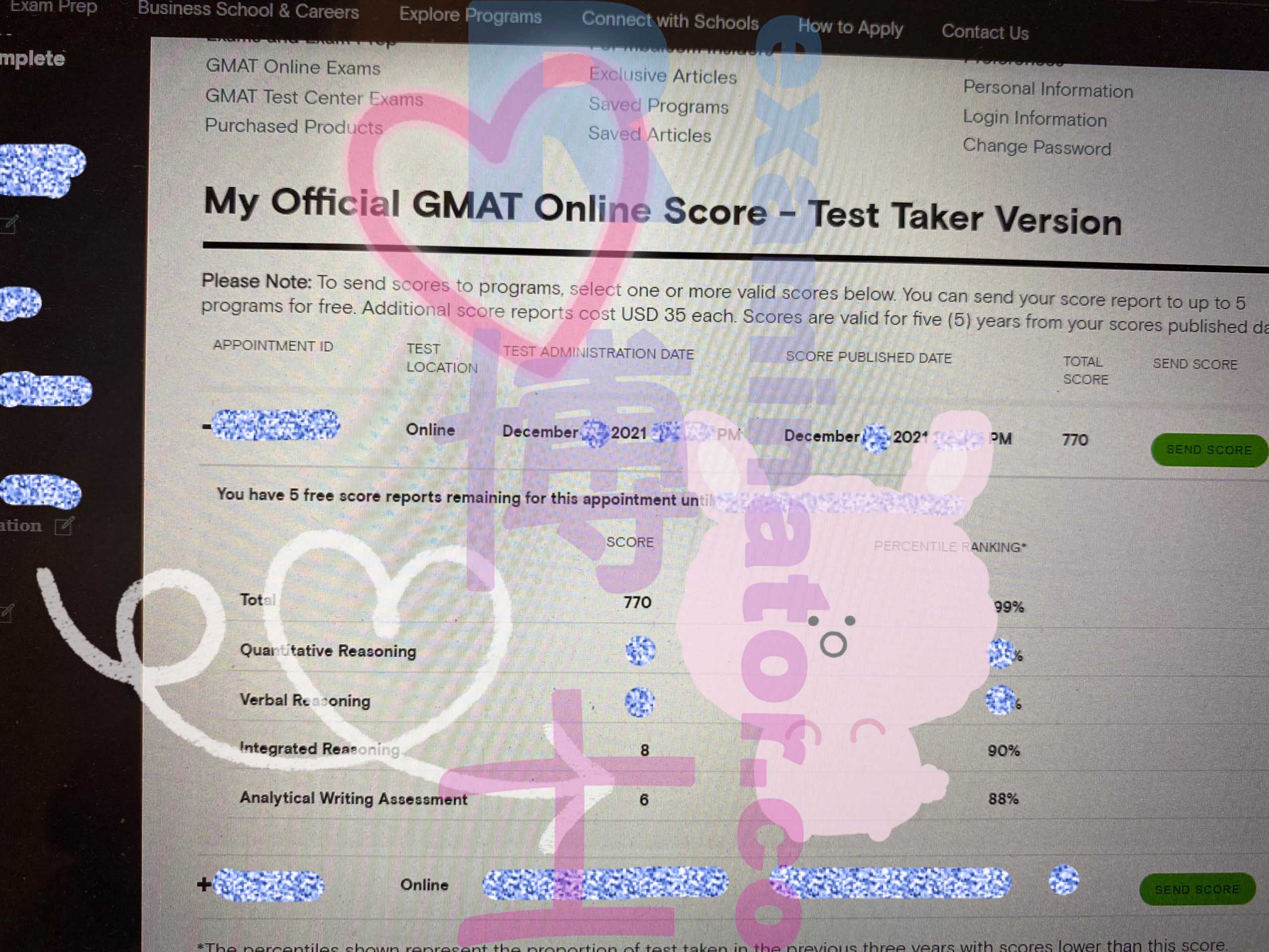 GMAT 온라인에서 770점. IR 및 AWA 완벽한 점수!
