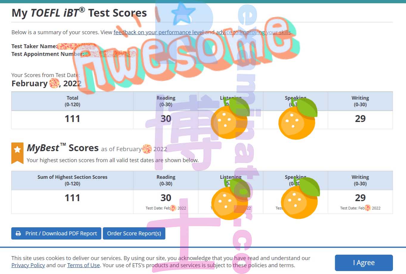 111 im TOEFL Home! Herzlichen Glückwunsch an den Kunden C in den USA 🇺🇸
