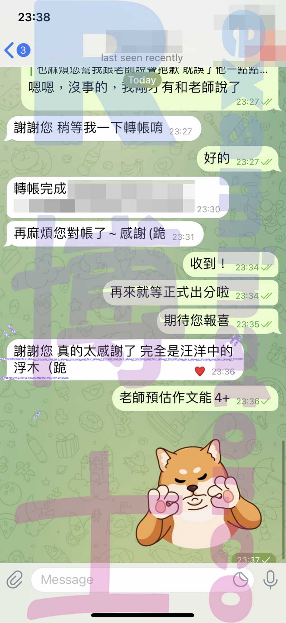 screenshot of chat logs for Tricherie au GRE success story #330