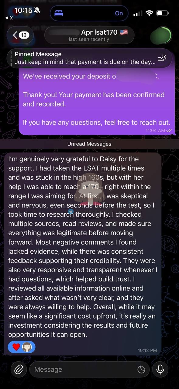 screenshot of chat logs for LSAT 부정행위 success story #746