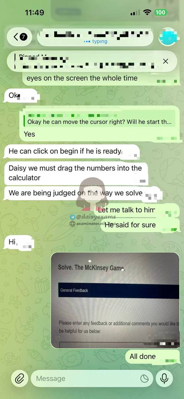 screenshot of chat logs for GMAT Cheating success story #748