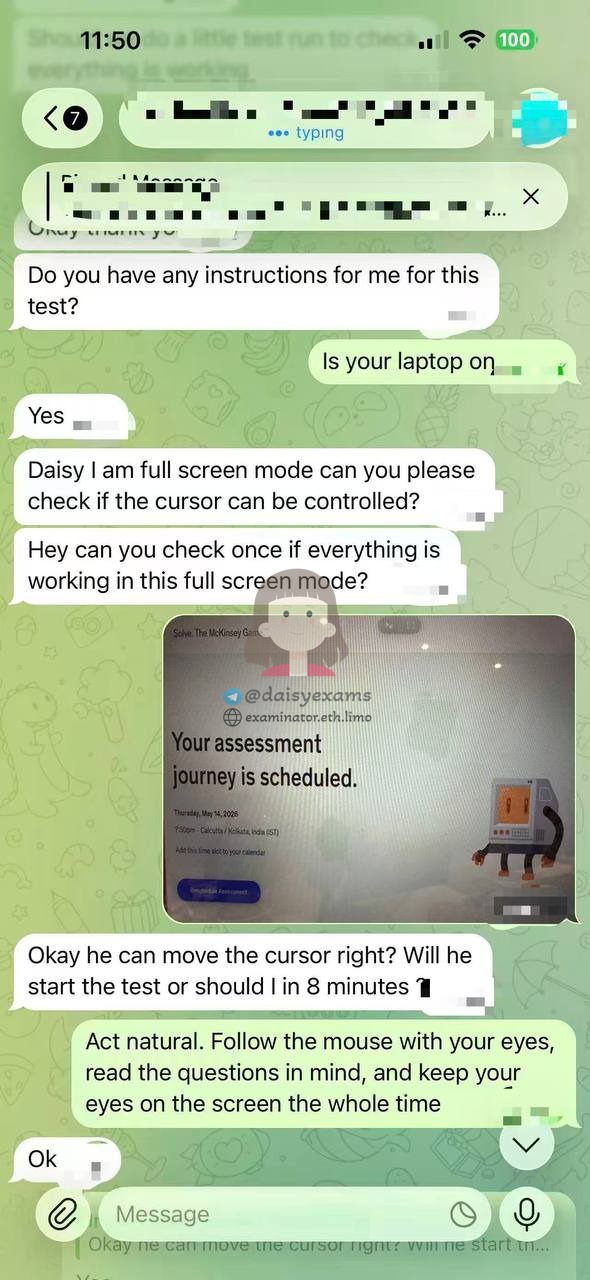 screenshot of chat logs for GMAT Cheating success story #748