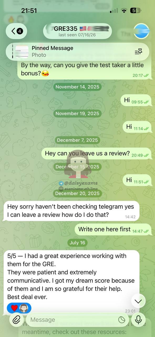screenshot of chat logs for GRE Cheating success story #752