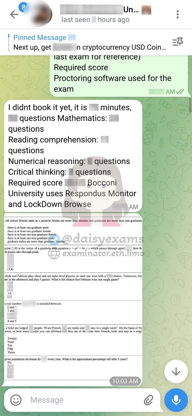 screenshot of chat logs for 부정행위 success story #722