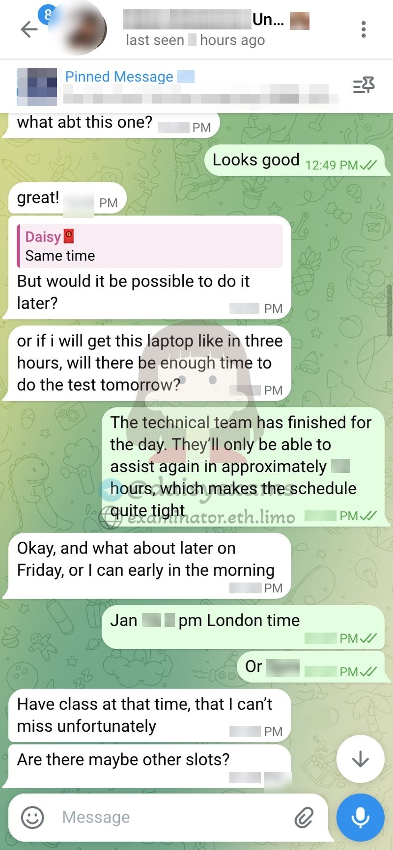 screenshot of chat logs for 부정행위 success story #722