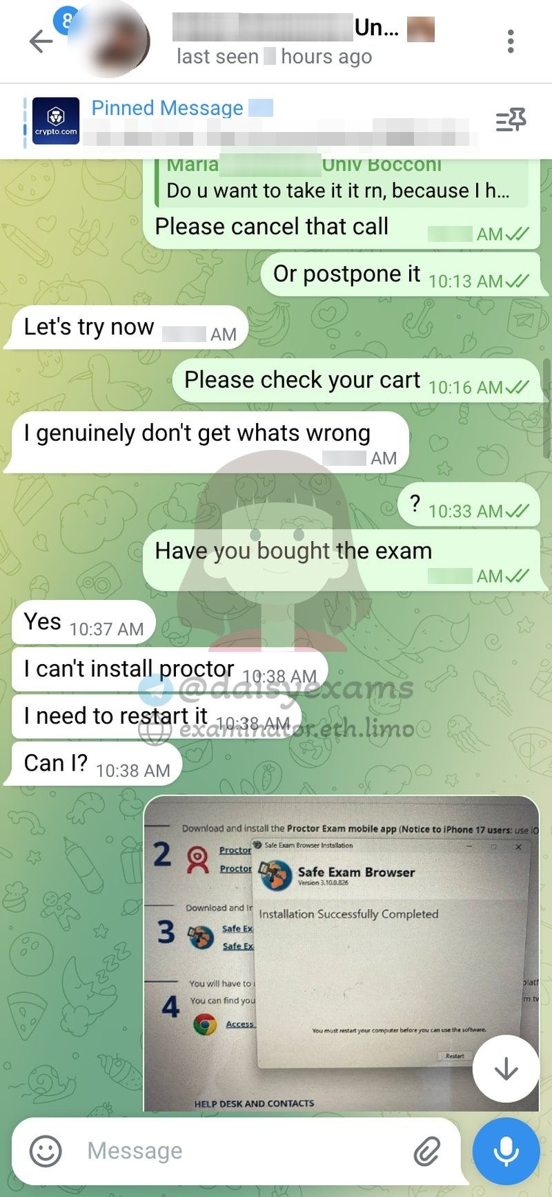 screenshot of chat logs for 부정행위 success story #722