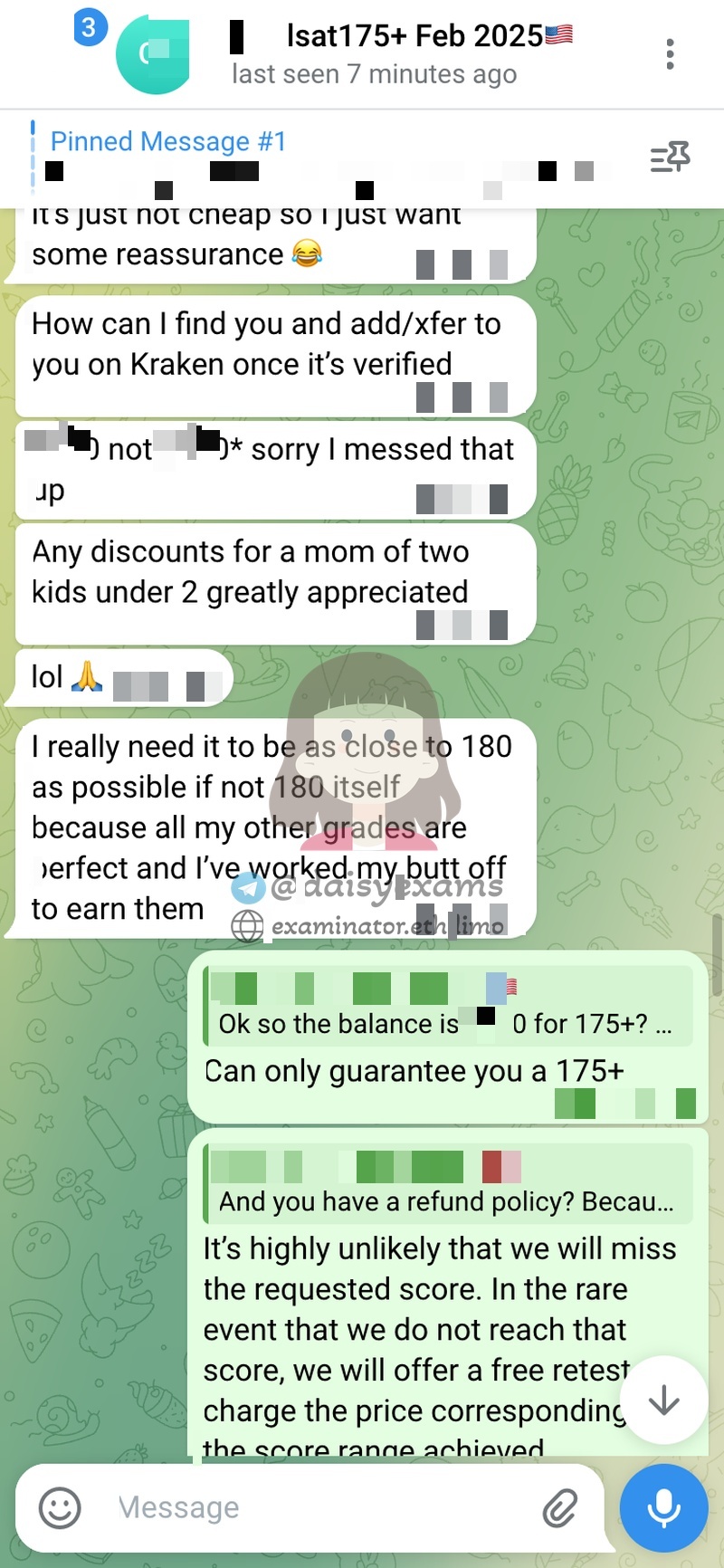 screenshot of chat logs for LSATでの不正行為 success story #733