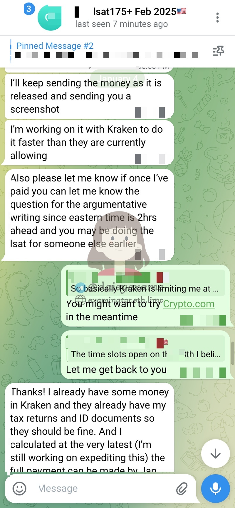 screenshot of chat logs for LSATでの不正行為 success story #733