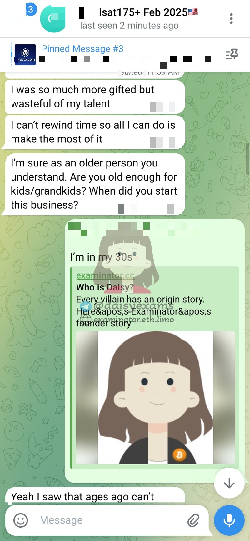 screenshot of chat logs for LSAT Cheating success story #733