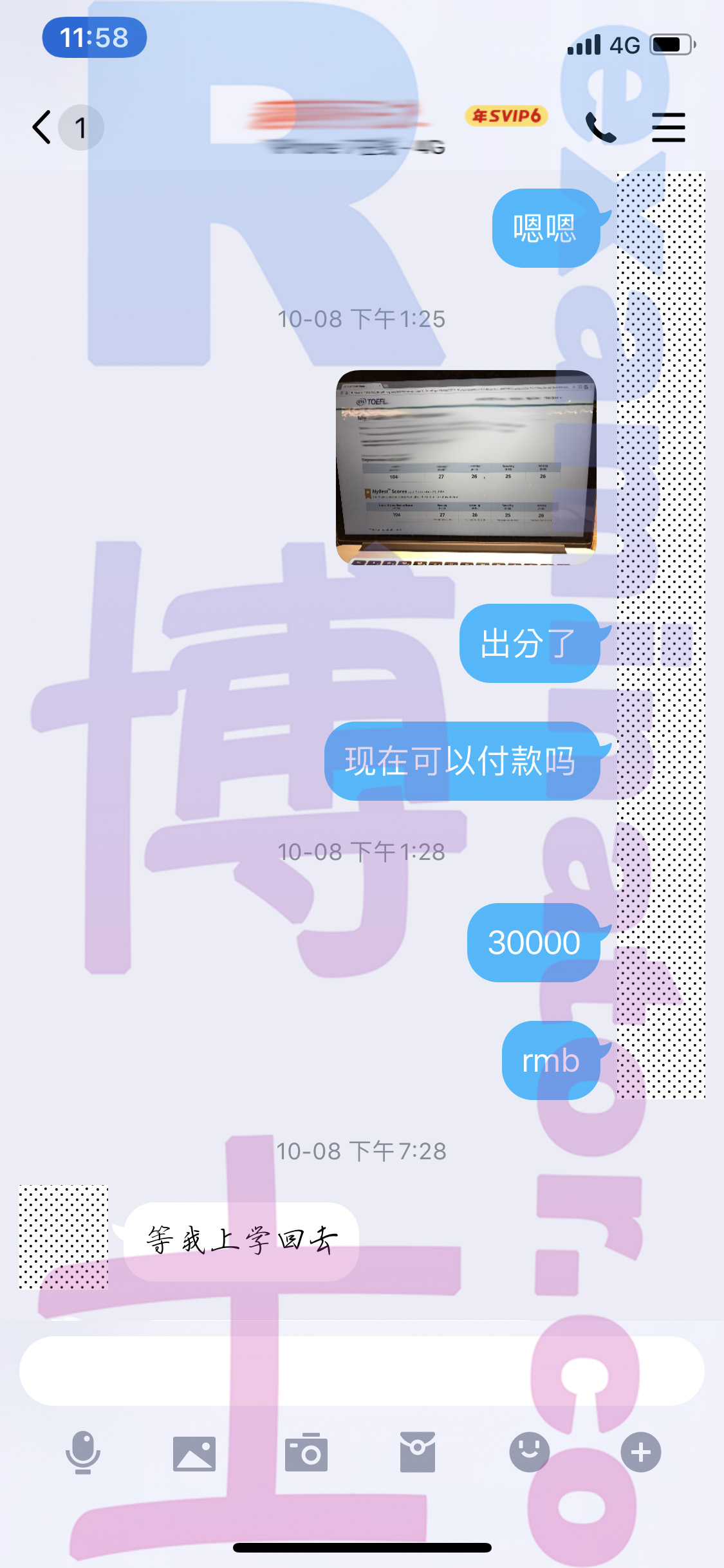 screenshot of chat logs for TOEFLでの不正行為 success story #54