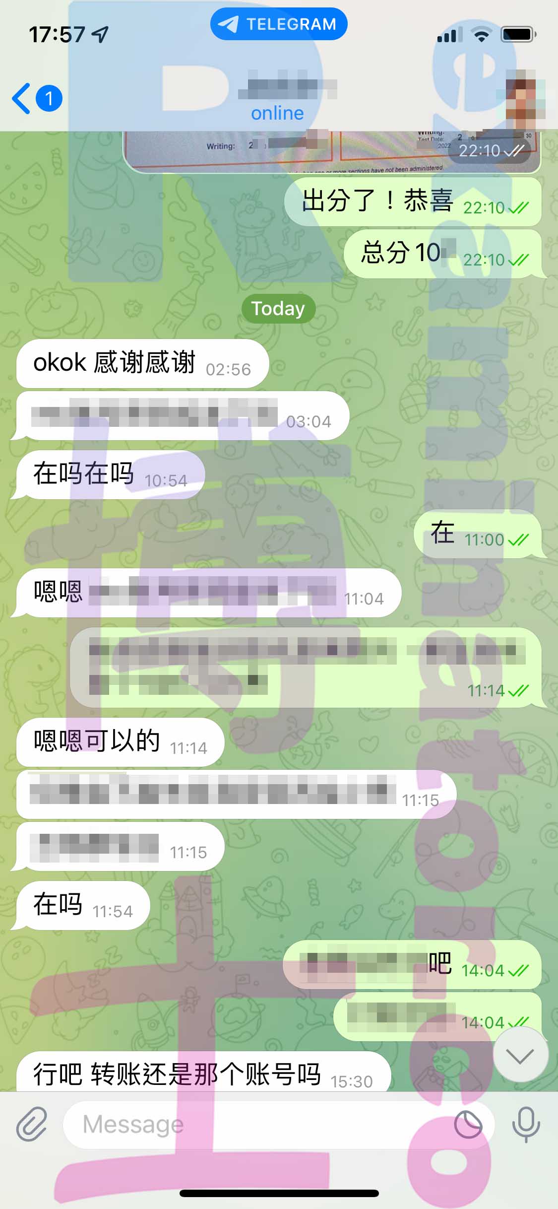 screenshot of chat logs for TOEFLでの不正行為 success story #452