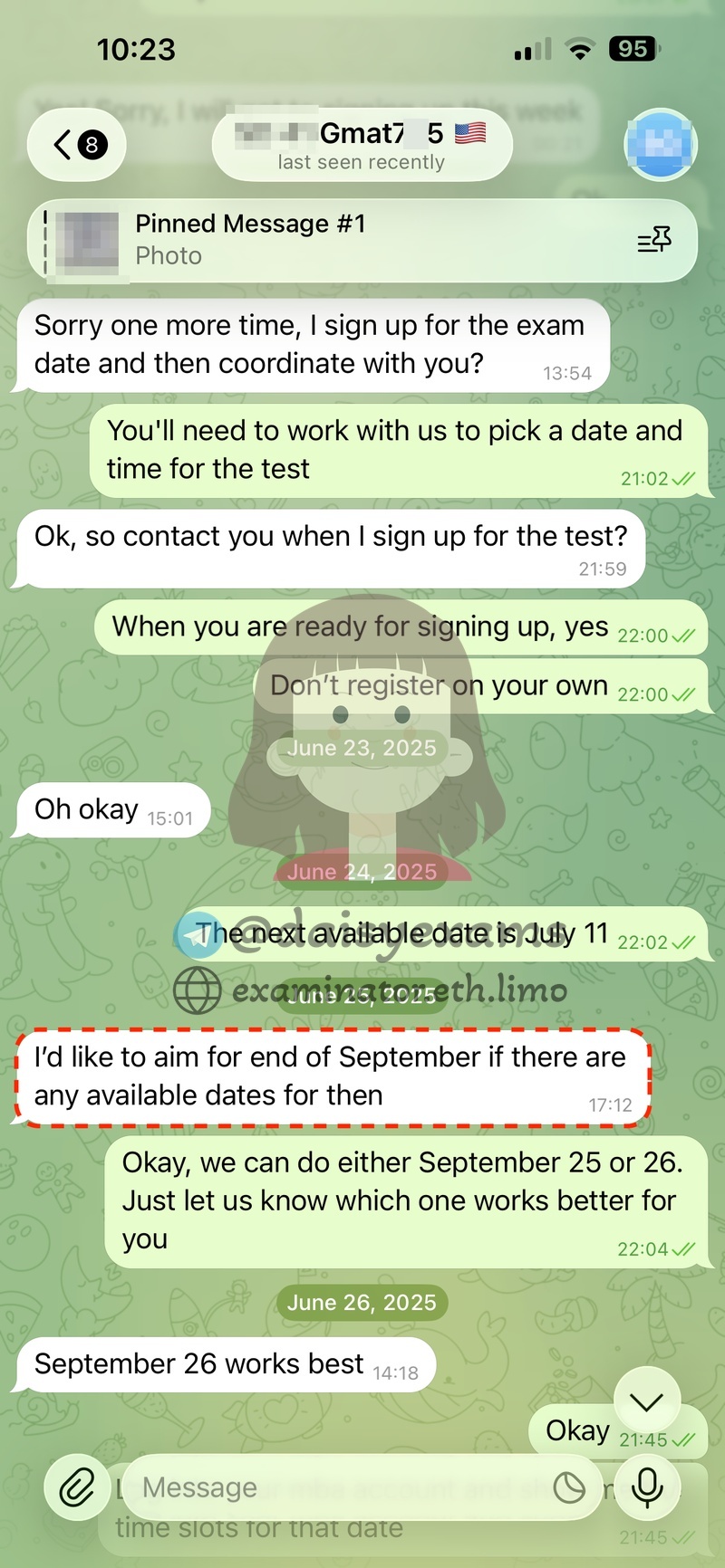 screenshot of chat logs for GMATでの不正行為 success story #739