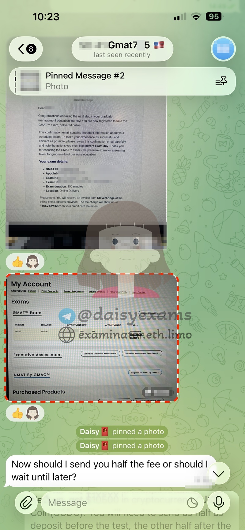 screenshot of chat logs for GMATでの不正行為 success story #739