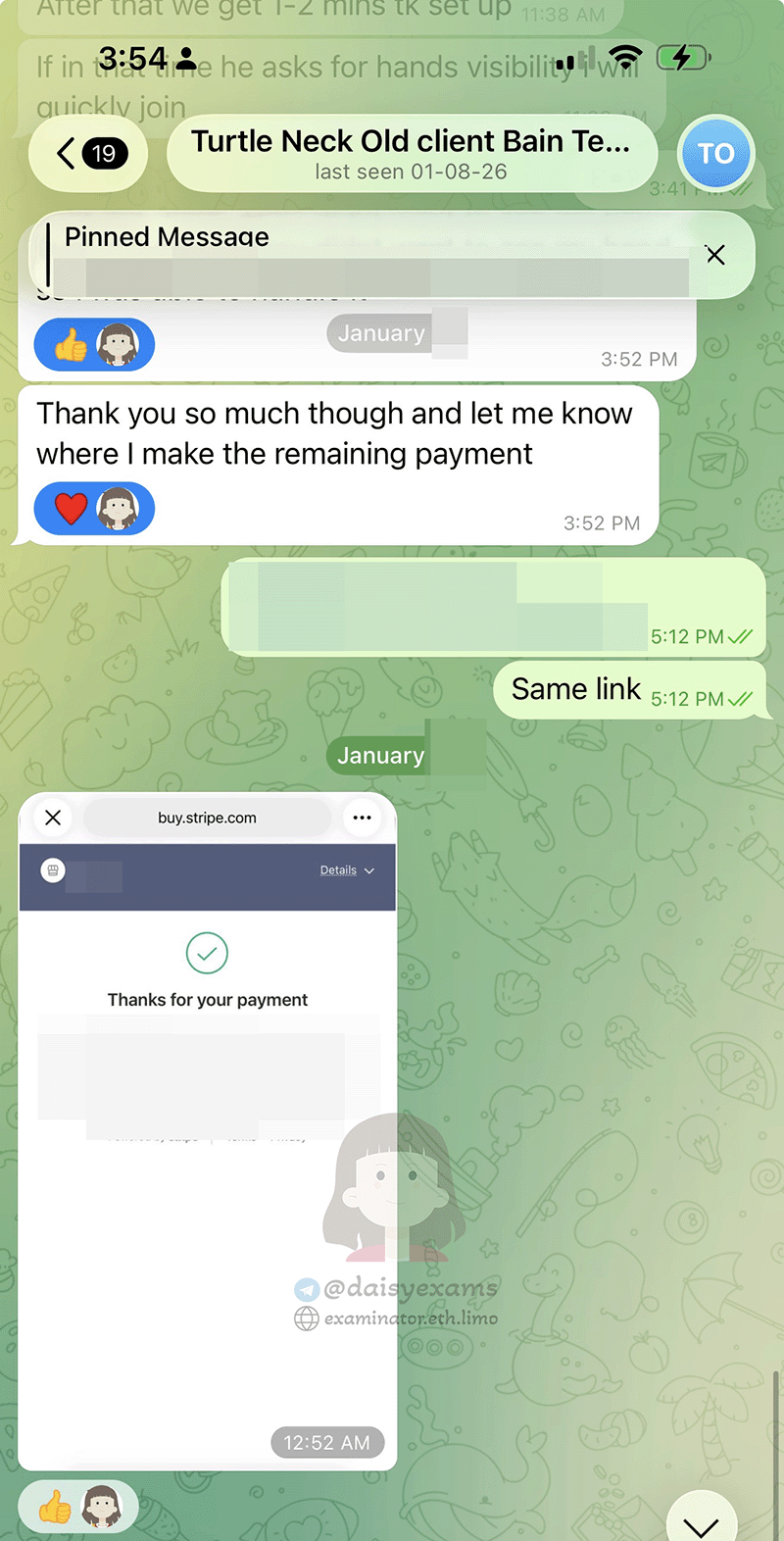 screenshot of chat logs for 부정행위 success story #711