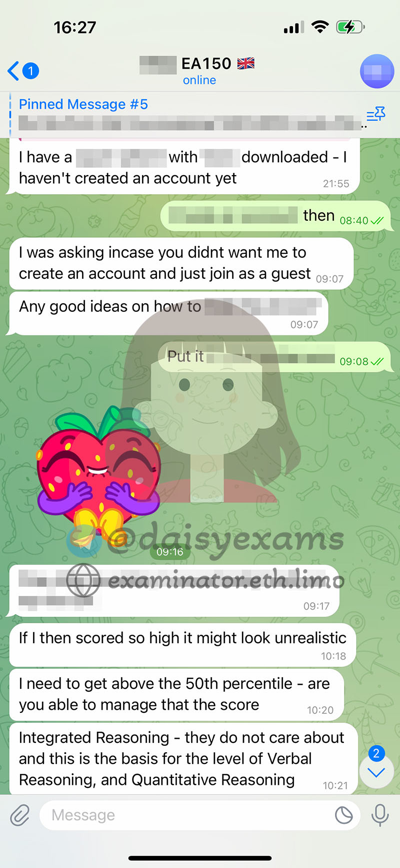 screenshot of chat logs for GMATでの不正行為 success story #703