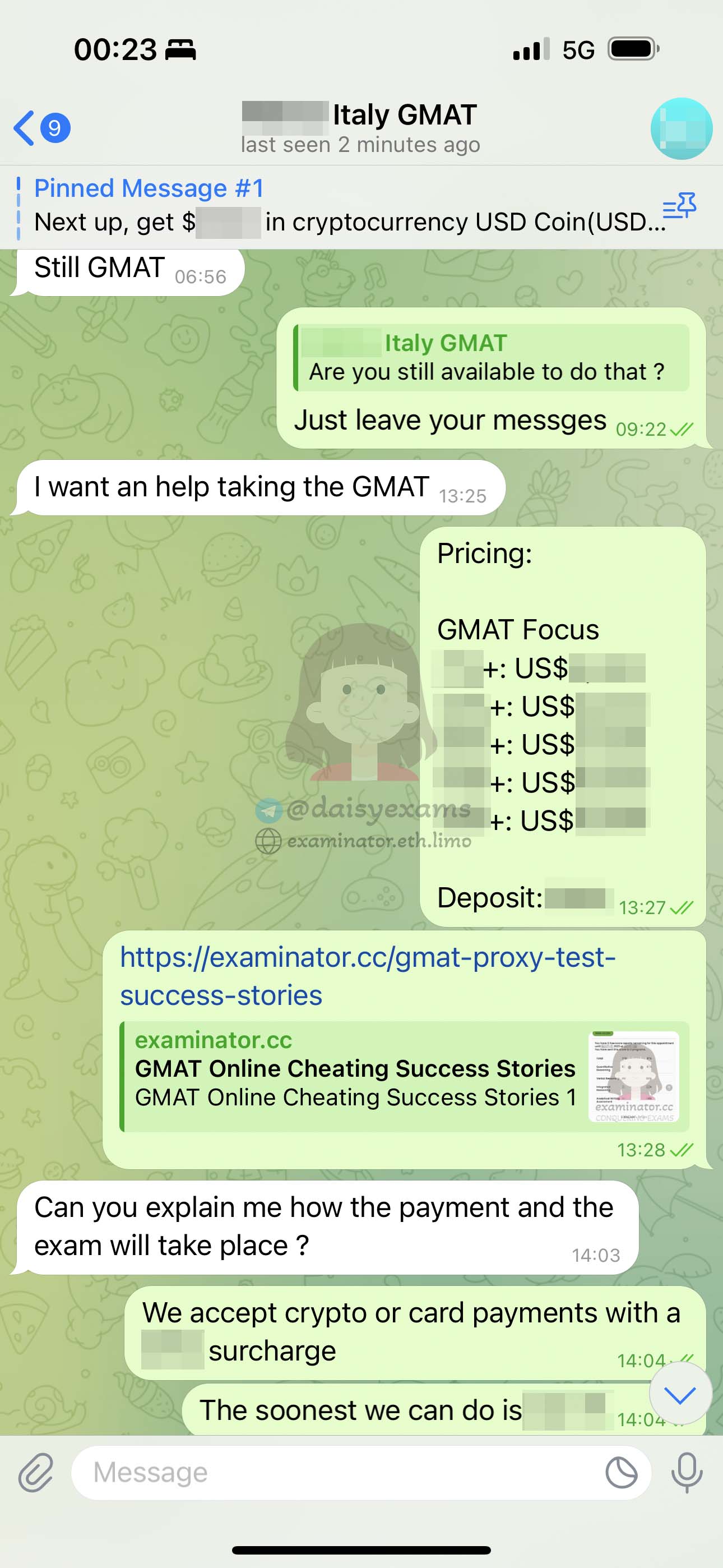 screenshot delle chat per Truffa nel GMAT storia di successo #680