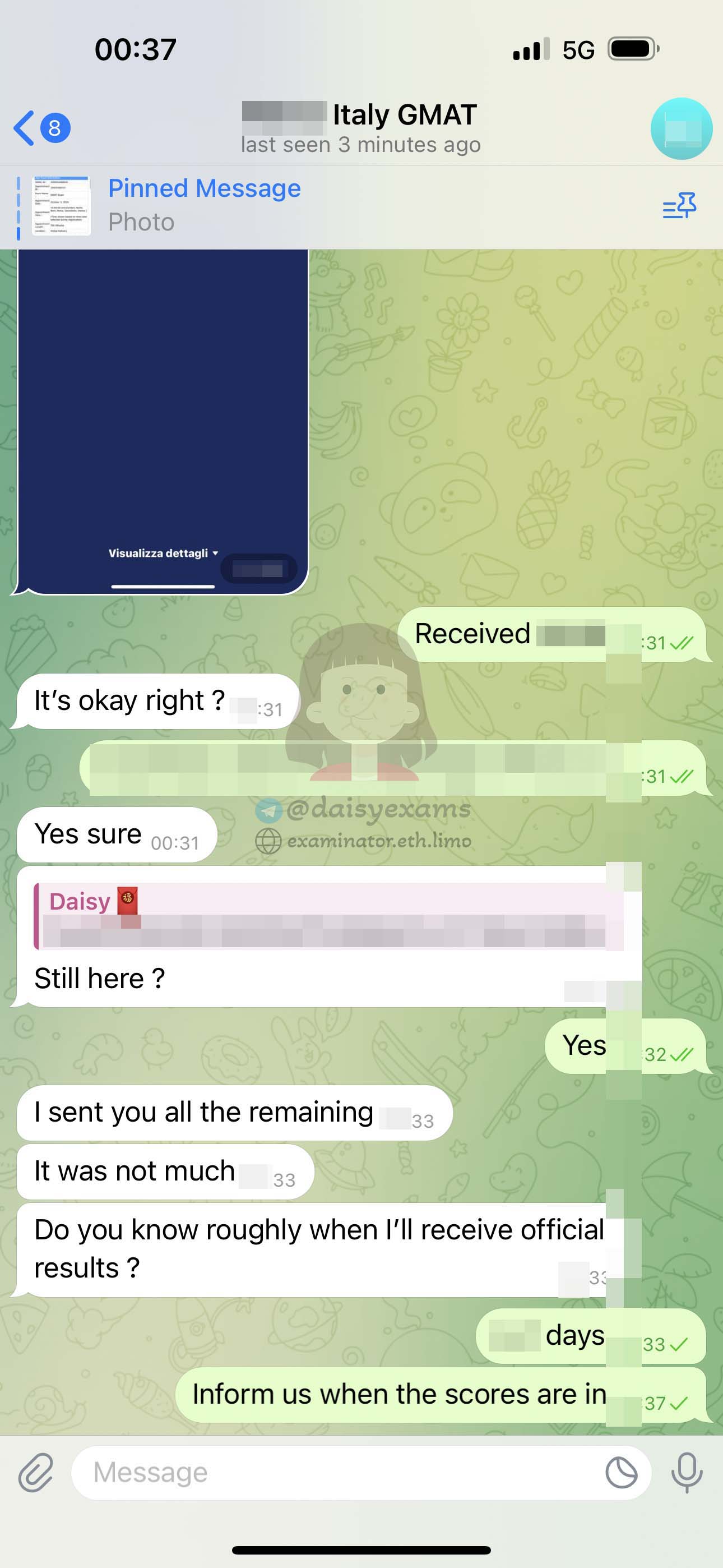 GMAT代考保分成功案例#680的与客户对话截图