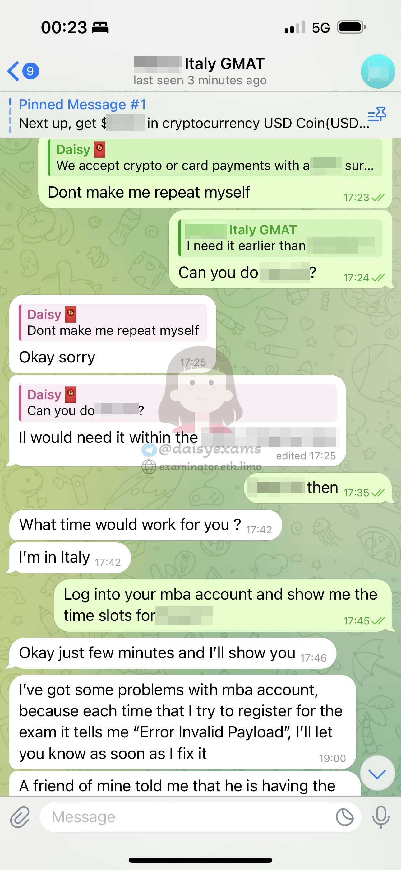 screenshot delle chat per Truffa nel GMAT storia di successo #680