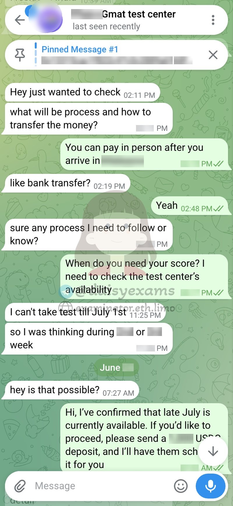 Discussing test center availability and travel from the Philippines to Thailand