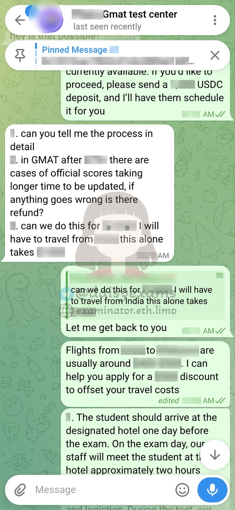 Working through travel arrangements and timing for the trip