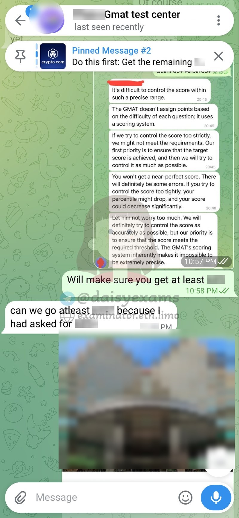Discussing the target score against the client's previous attempts