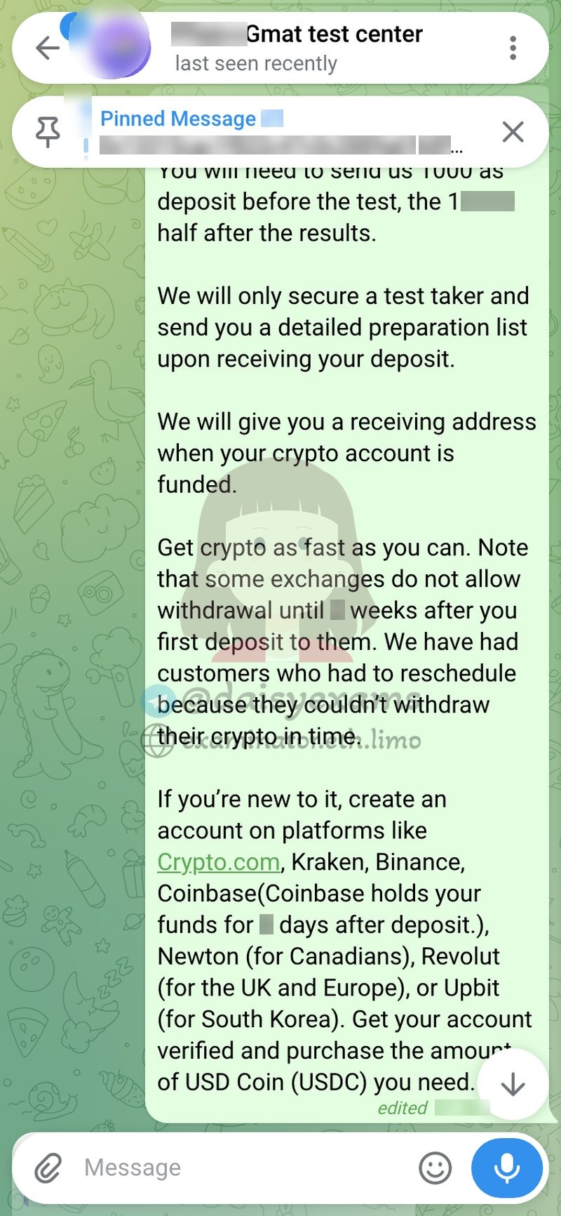 Instructions for buying and sending USDC for the deposit