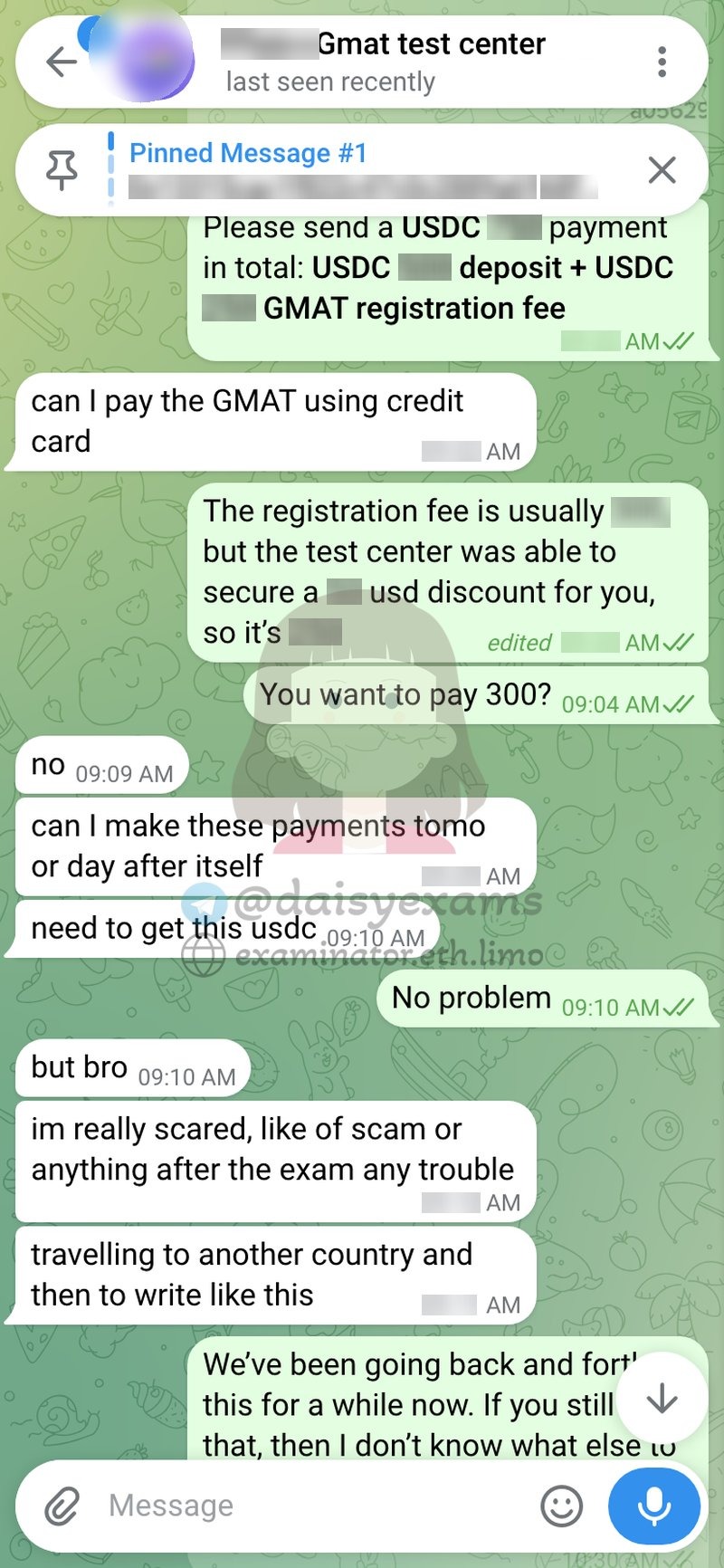 Client expressing fear of being scammed, and the reassurance given
