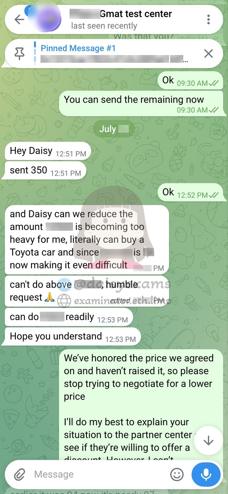 Client asking to reduce the total price