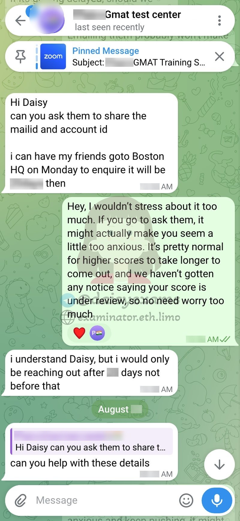 Reassuring the client once more about score cancellation