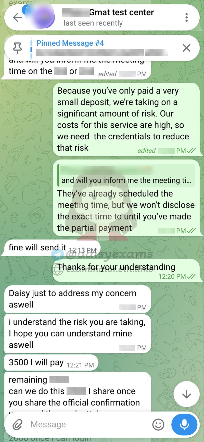 Client paying the balance in small installments