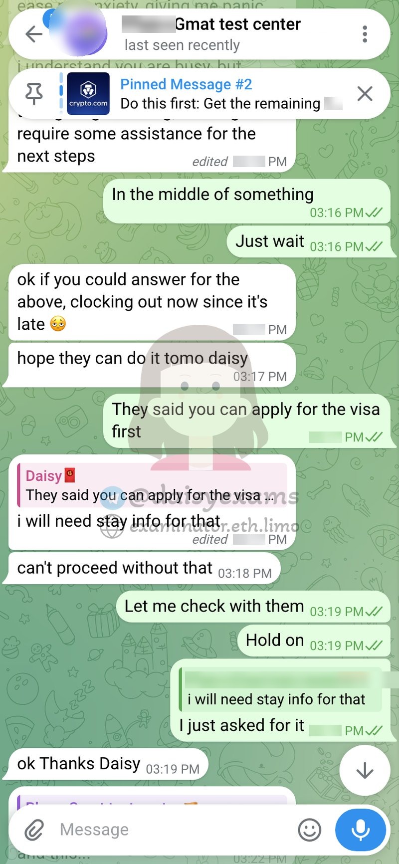 Client working through the visa application for the trip