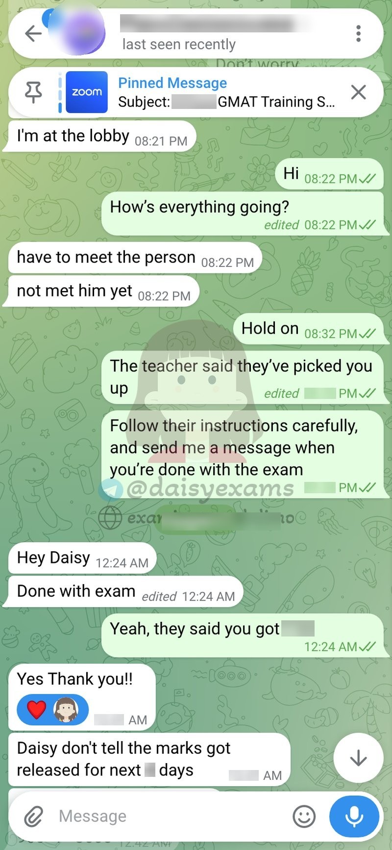Client arrives at the hotel, meets the team, finishes the exam, and we tell him the result