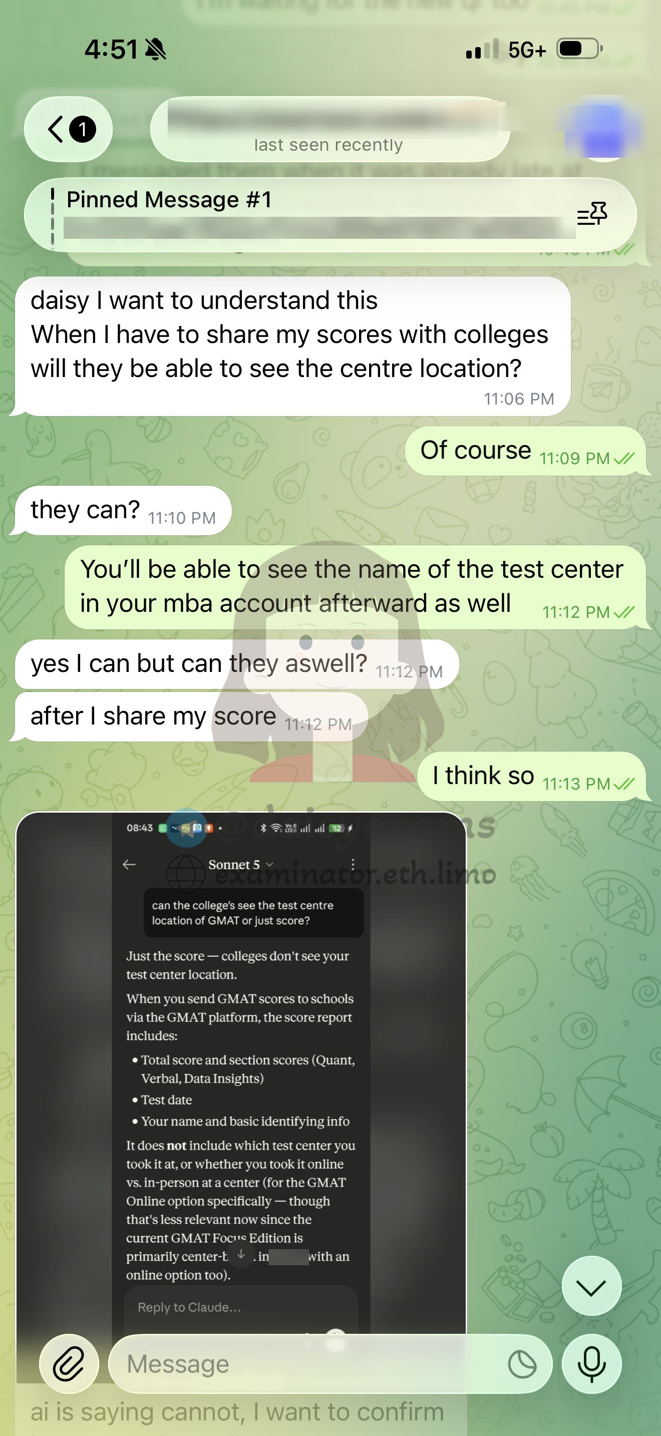Client asking whether colleges can see the test center location when scores are shared