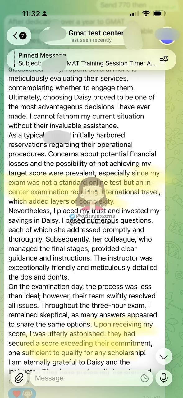 GMAT client testimonial: they paid someone to take their exam at a test center and scored high enough for a scholarship