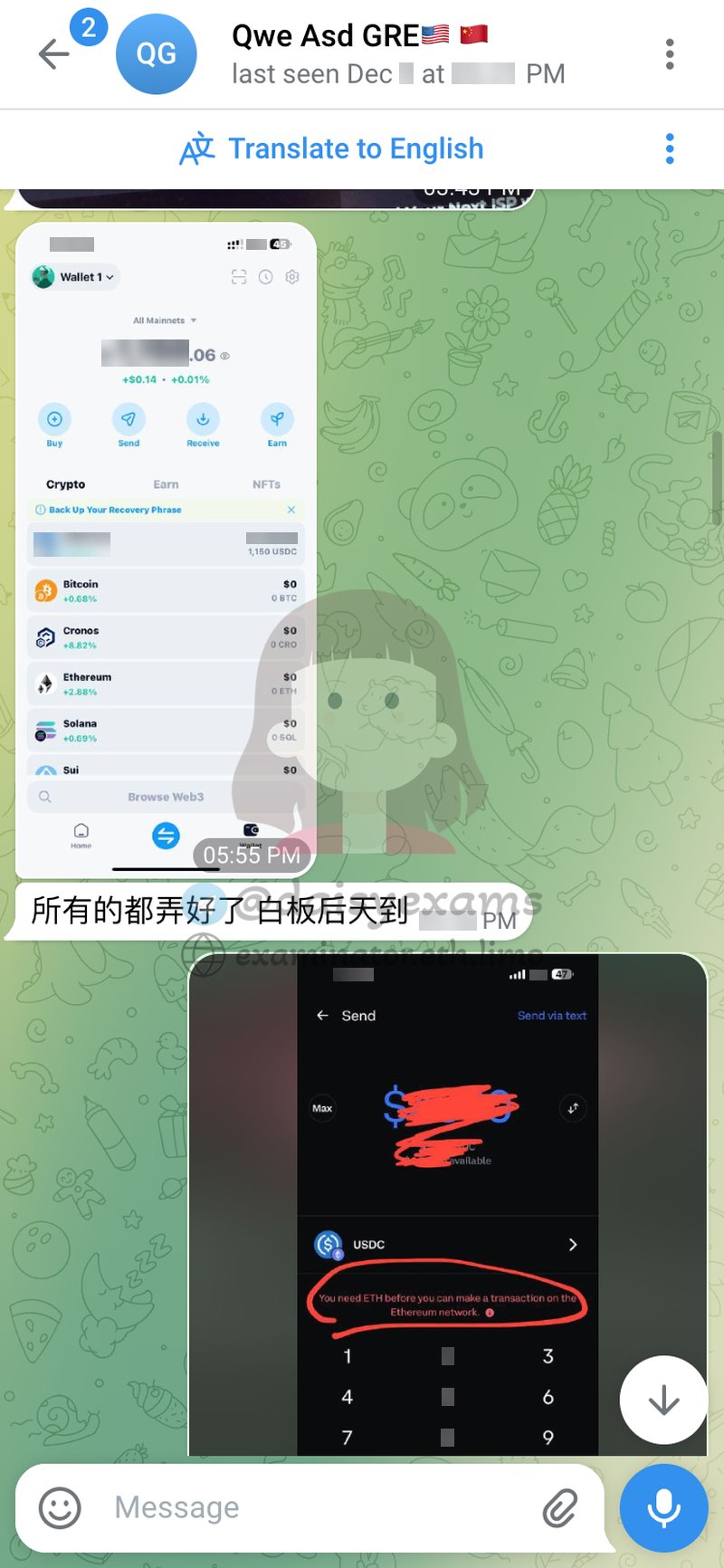 screenshot of chat logs for GRE Cheating success story #710