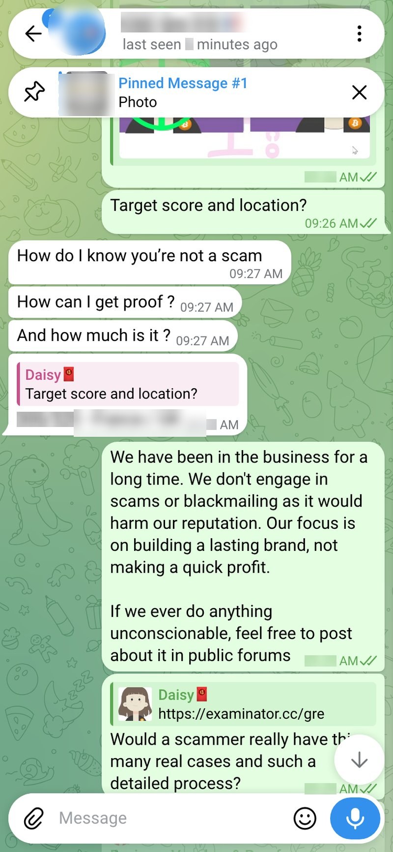 Her opening message: how do I know you're not a scam?