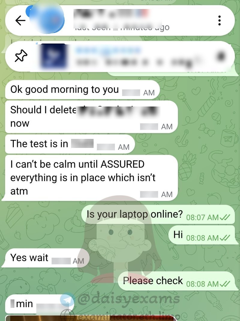 Exam morning: "I can't be calm until ASSURED everything is in place."