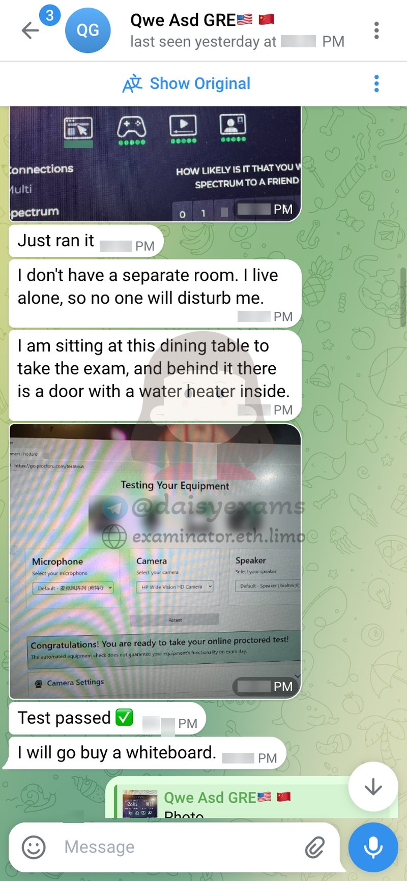 screenshot of chat logs for Trampa en GRE success story #710