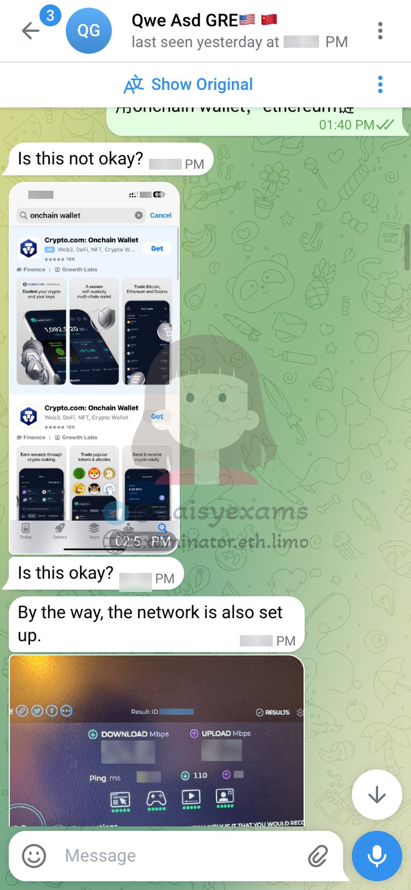 screenshot of chat logs for Trampa en GRE success story #710
