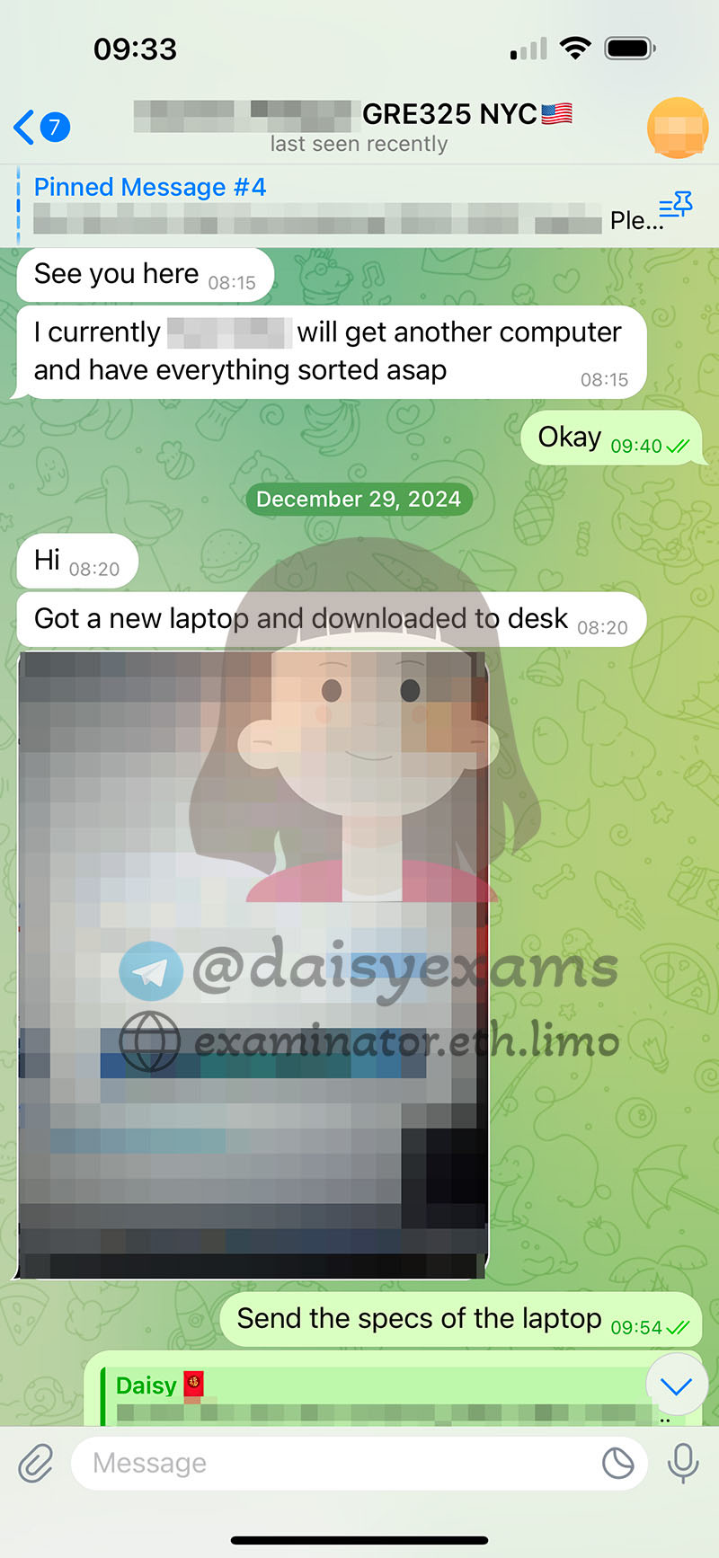 screenshot of chat logs for GRE Cheating success story #691