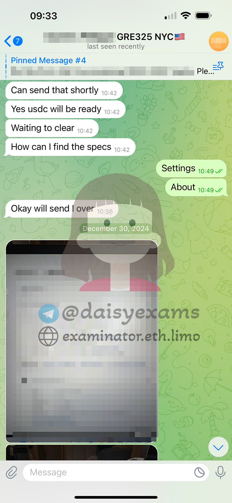 screenshot of chat logs for GRE Cheating success story #691