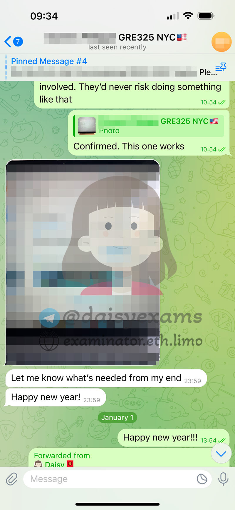 screenshot of chat logs for GRE Cheating success story #691