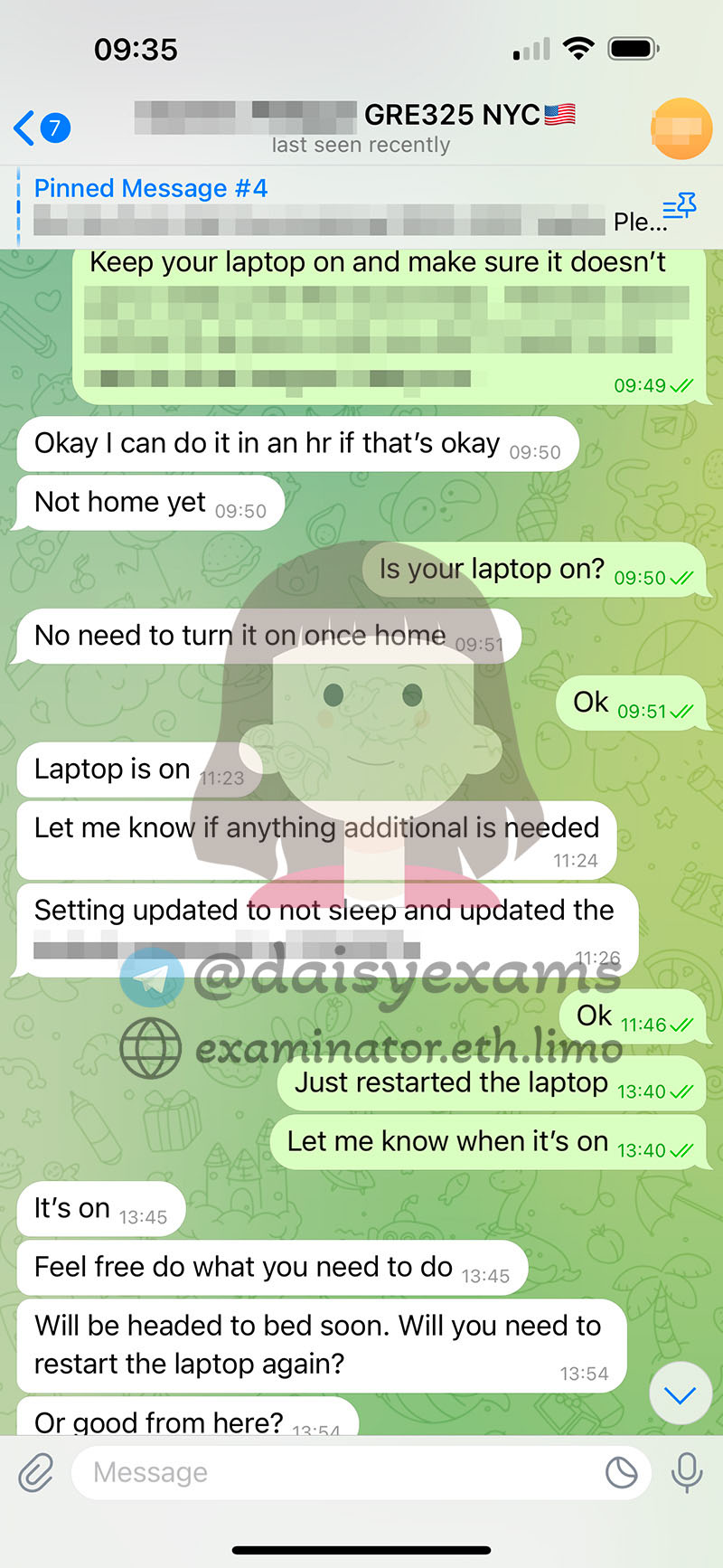 screenshot of chat logs for GRE Cheating success story #691