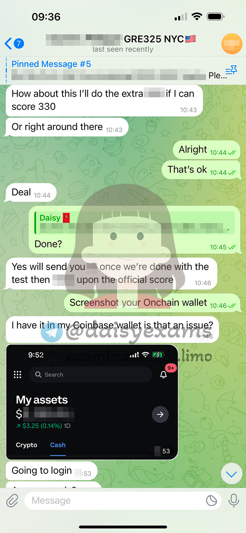 screenshot of chat logs for GRE Cheating success story #691