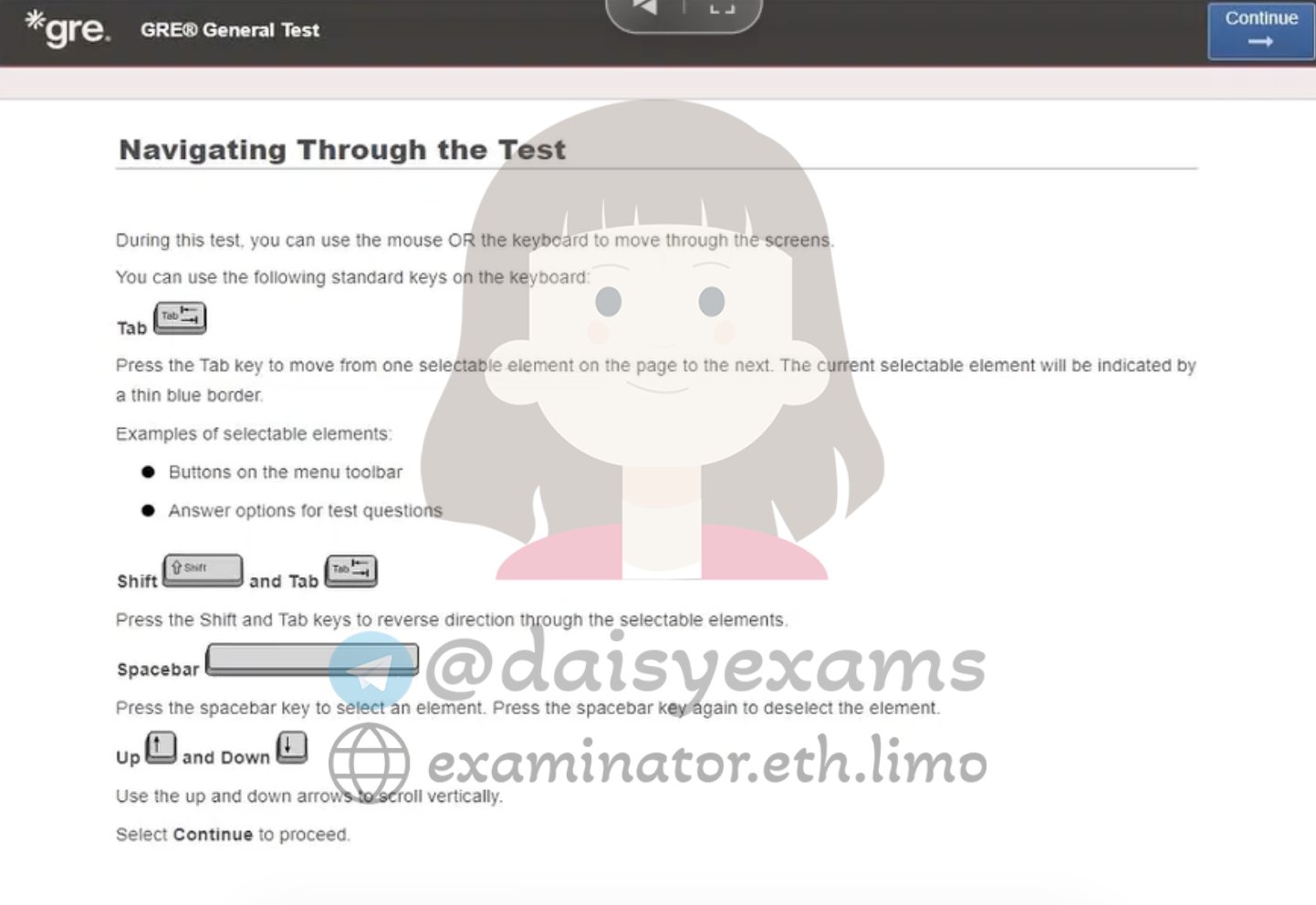 GRE test navigation tutorial — using the mouse or keyboard