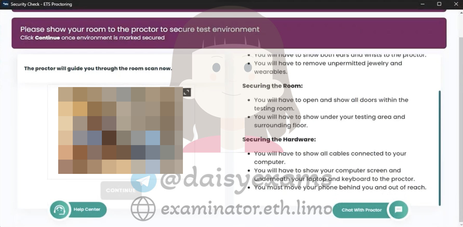 ETS GRE security check — room and hardware scan to secure the test environment