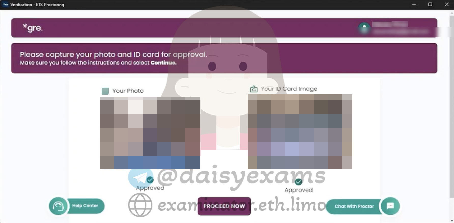 GRE photo and ID verification approved — ready to start the exam