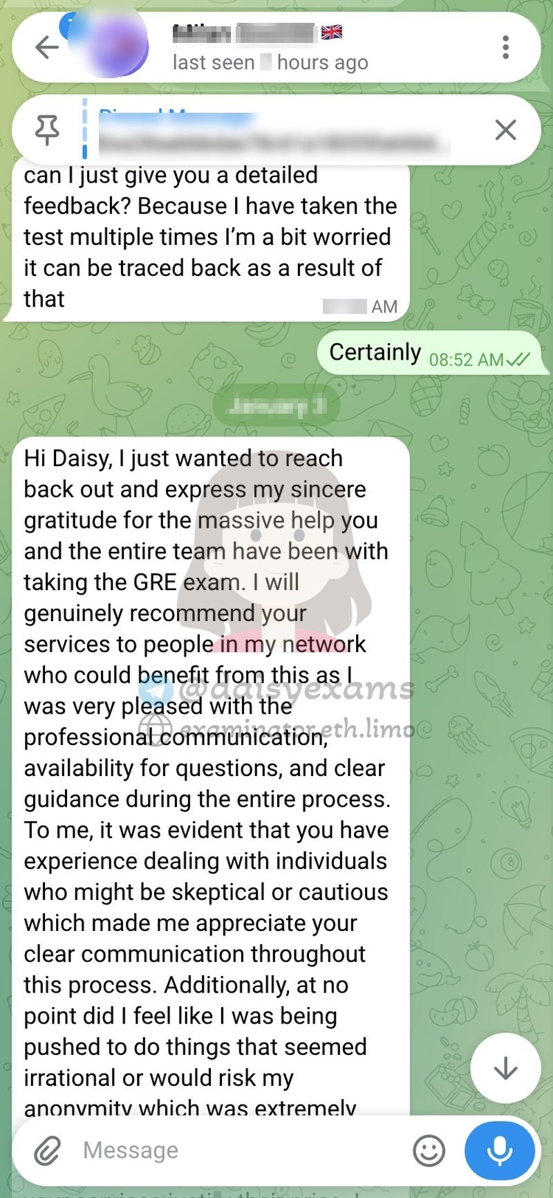 Client's testimonial praising clear communication for cautious, skeptical clients